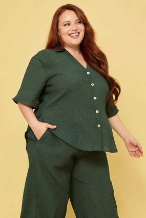 Bold Prints Green Relaxed Shirt Short Sleeve Textured