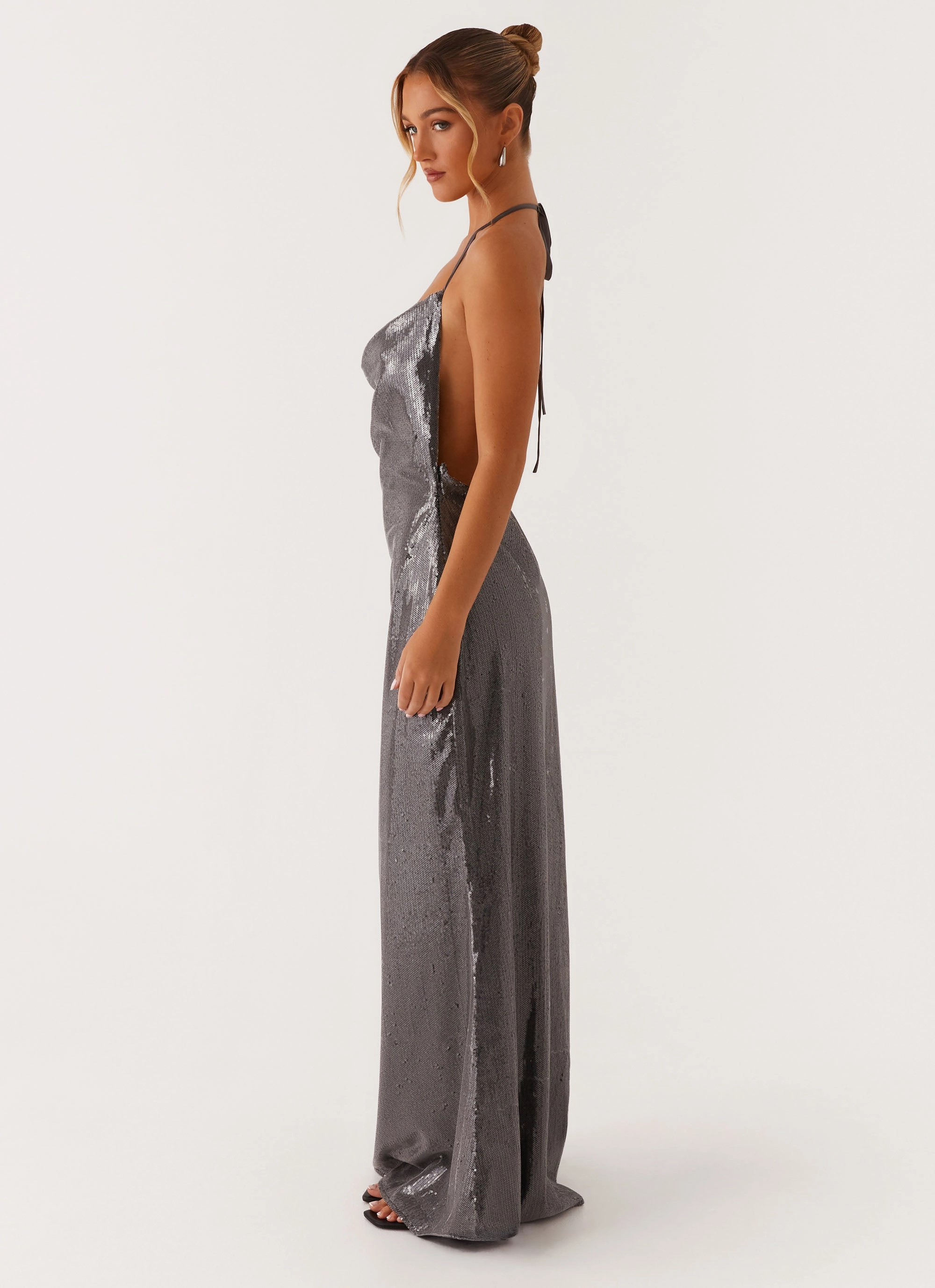 Formal Outfit Sleek Love Sequin Maxi Dress - Silver Sequin