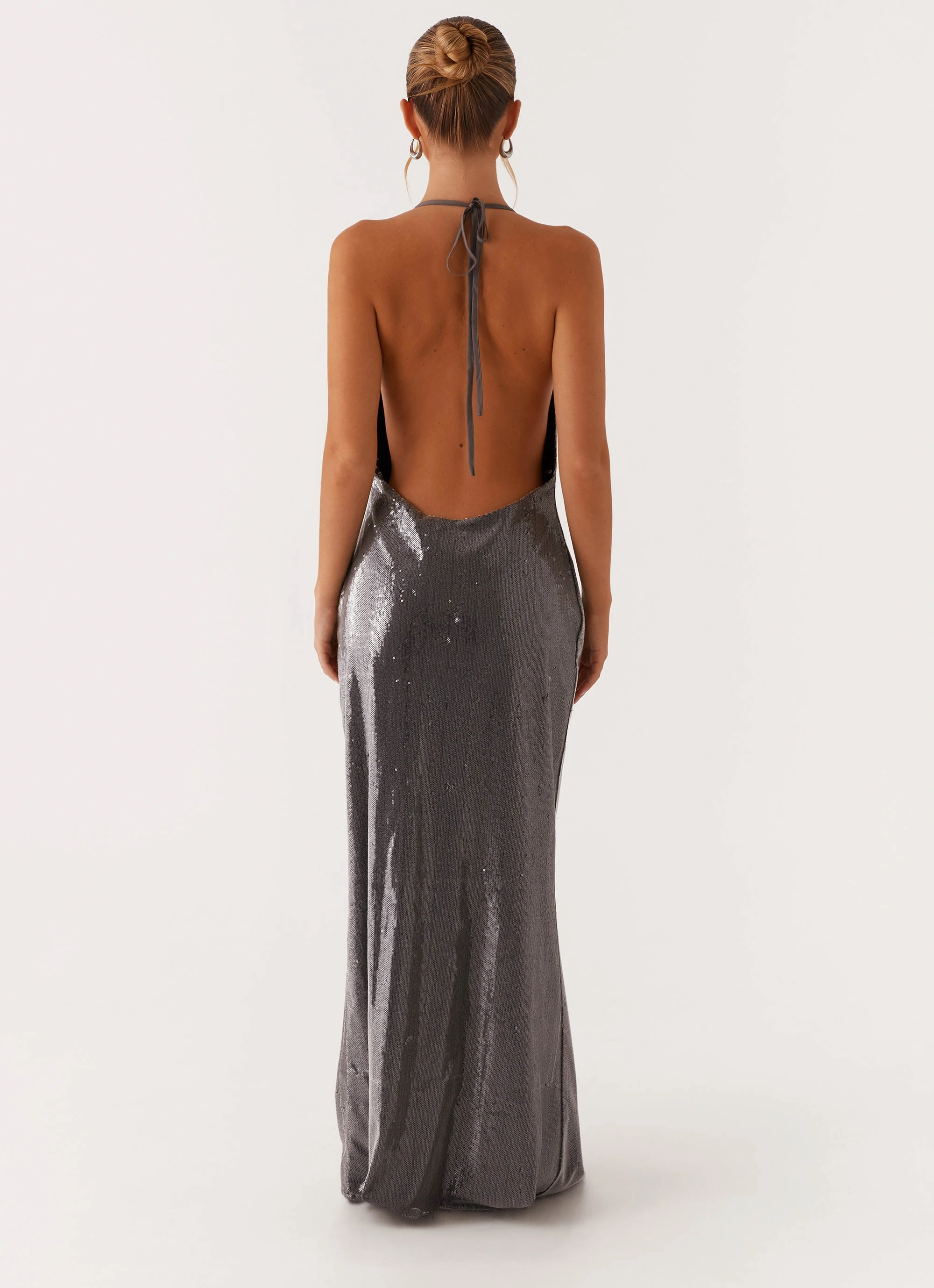 Cozy Vibes Sleek Love Sequin Maxi Dress - Silver Sequin