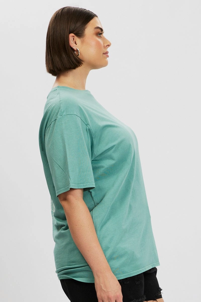 Green Graphic T Shirt Short Sleeve Crew Neck Perfect for Travel