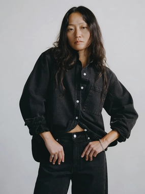 Daily Wear Denim Marcie Shirt, Recycled Denim, Vintage Black