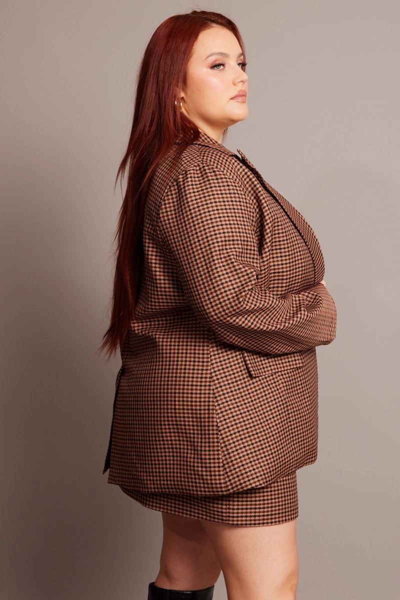 SeamlessBonding Brown Check Oversized Blazer