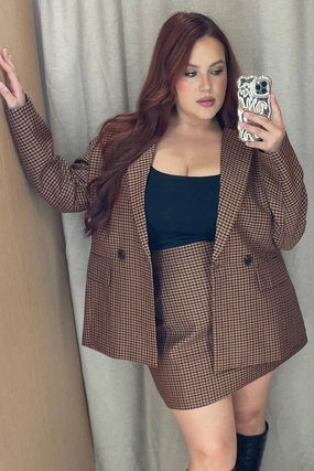 Weatherproof Zipper Brown Check Oversized Blazer