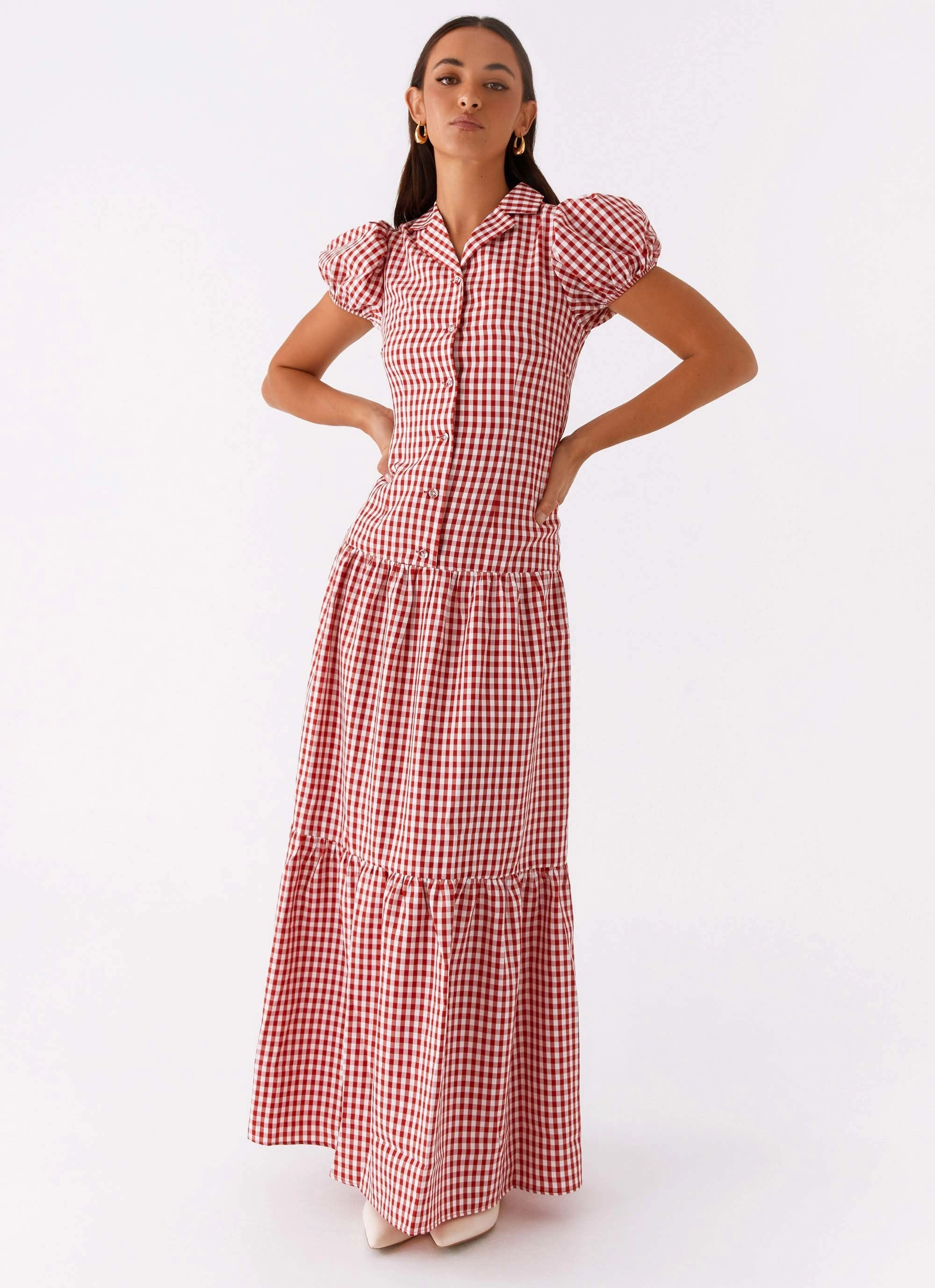 Soft Finish Verity Maxi Dress - Red Gingham