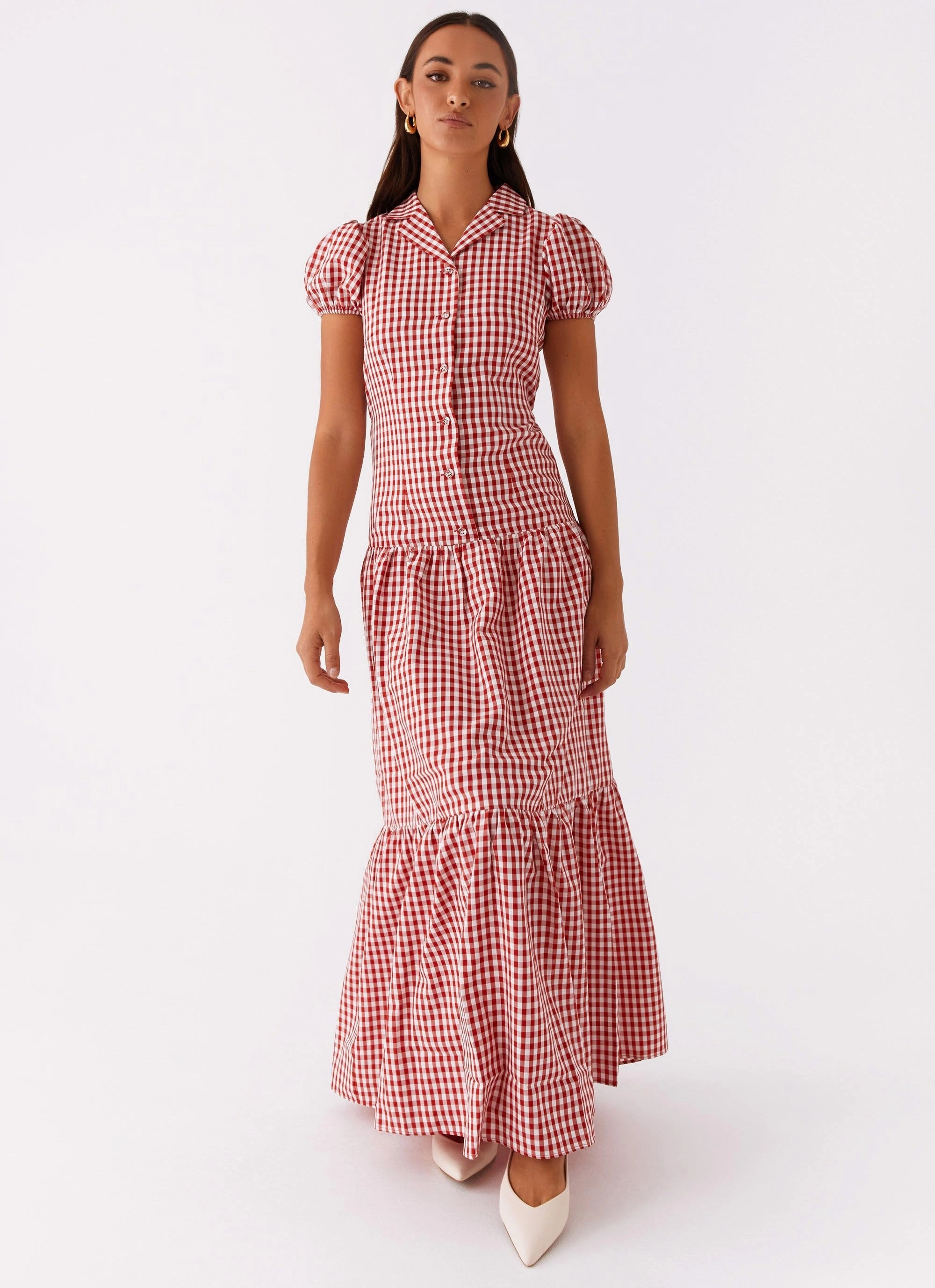 Draped Silhouette Layer Safe Verity Maxi Dress - Red Gingham
