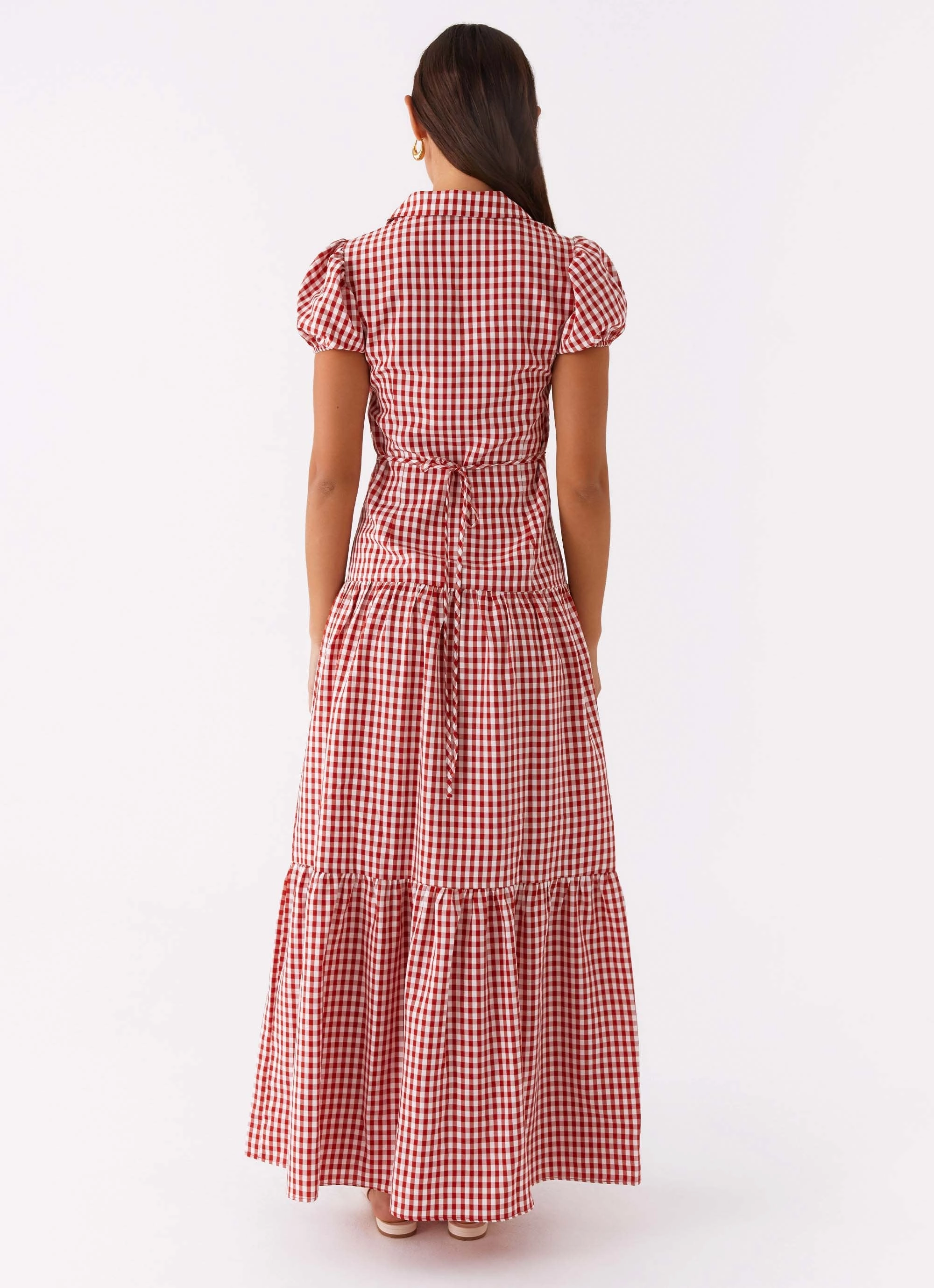 Glossy Detail Verity Maxi Dress - Red Gingham