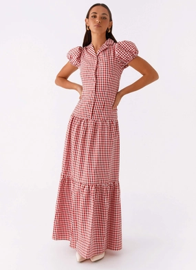 Soft Finish Verity Maxi Dress - Red Gingham