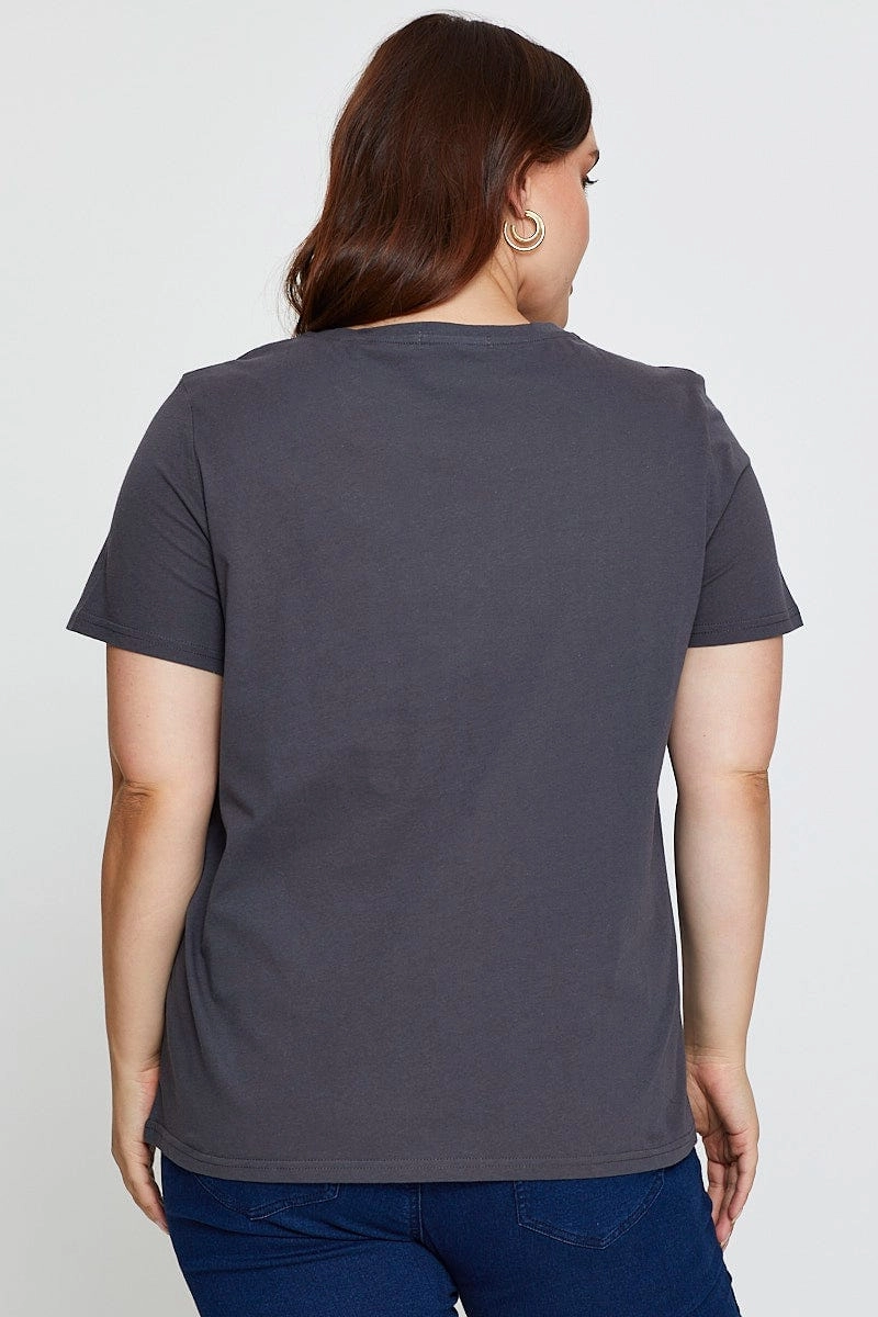 Grey Graphic T-shirt Arizona Biker Short Sleeve Cotton Trendy Wearable Stretch Material