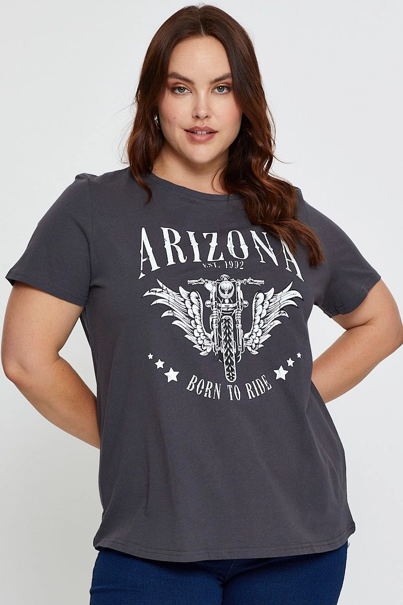 Light Fit Wear Grey Graphic T-shirt Arizona Biker Short Sleeve Cotton