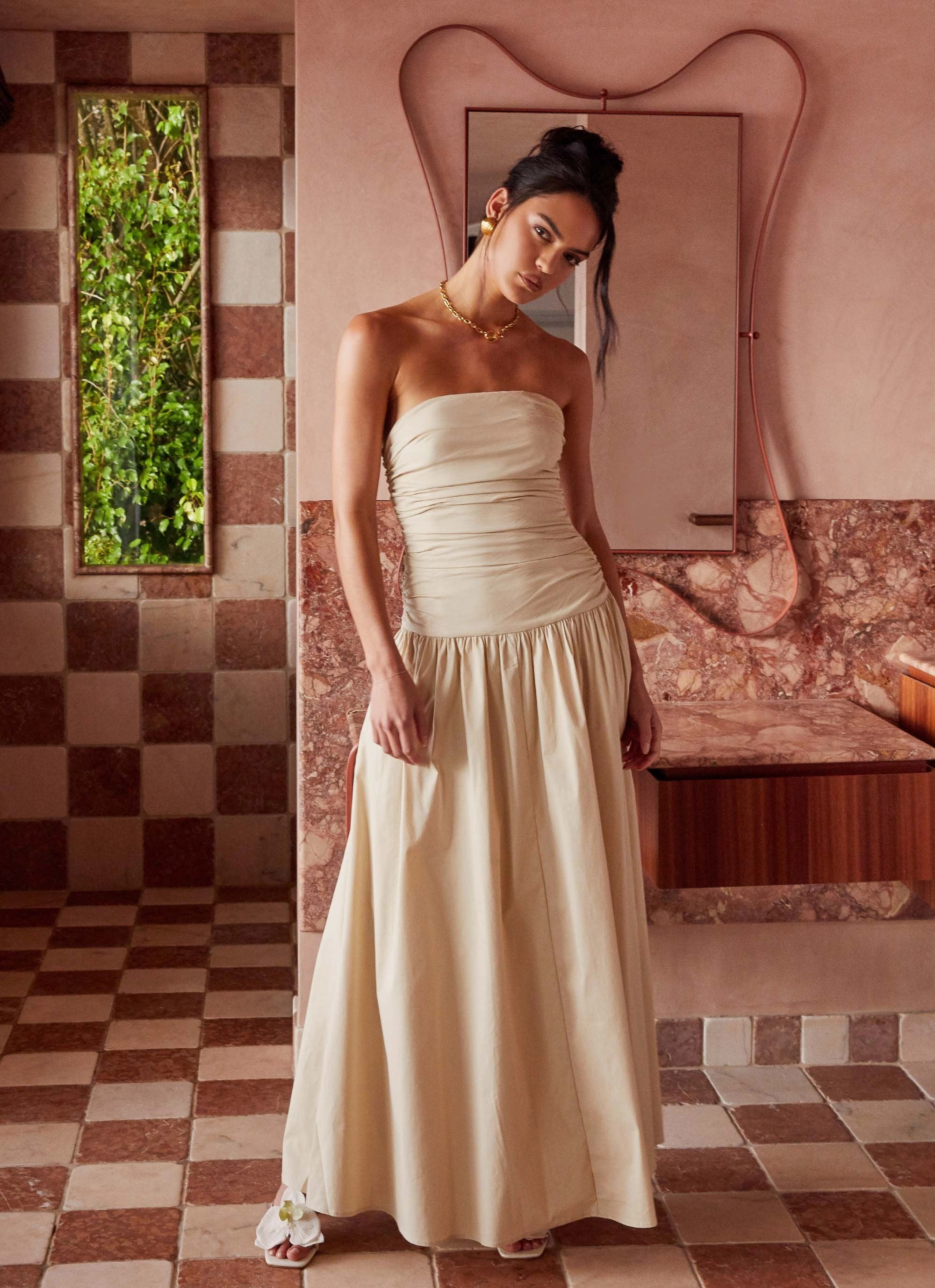 Carmel Maxi Dress - Ivory Fitted Style Korean Mood