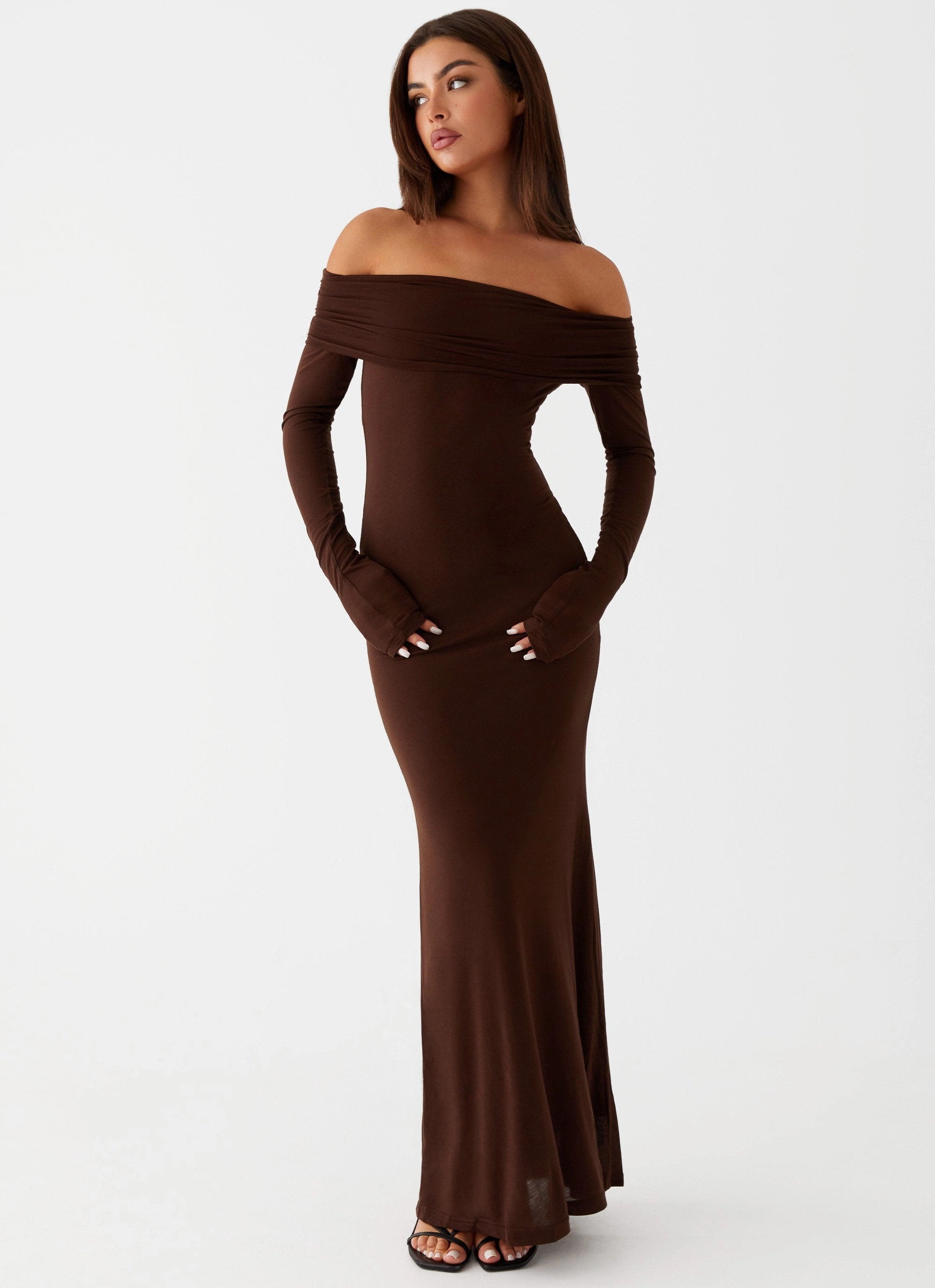 Cocoa Long Sleeve Maxi Dress - Chocolate Flattering Cut Wear Brunch Outfit