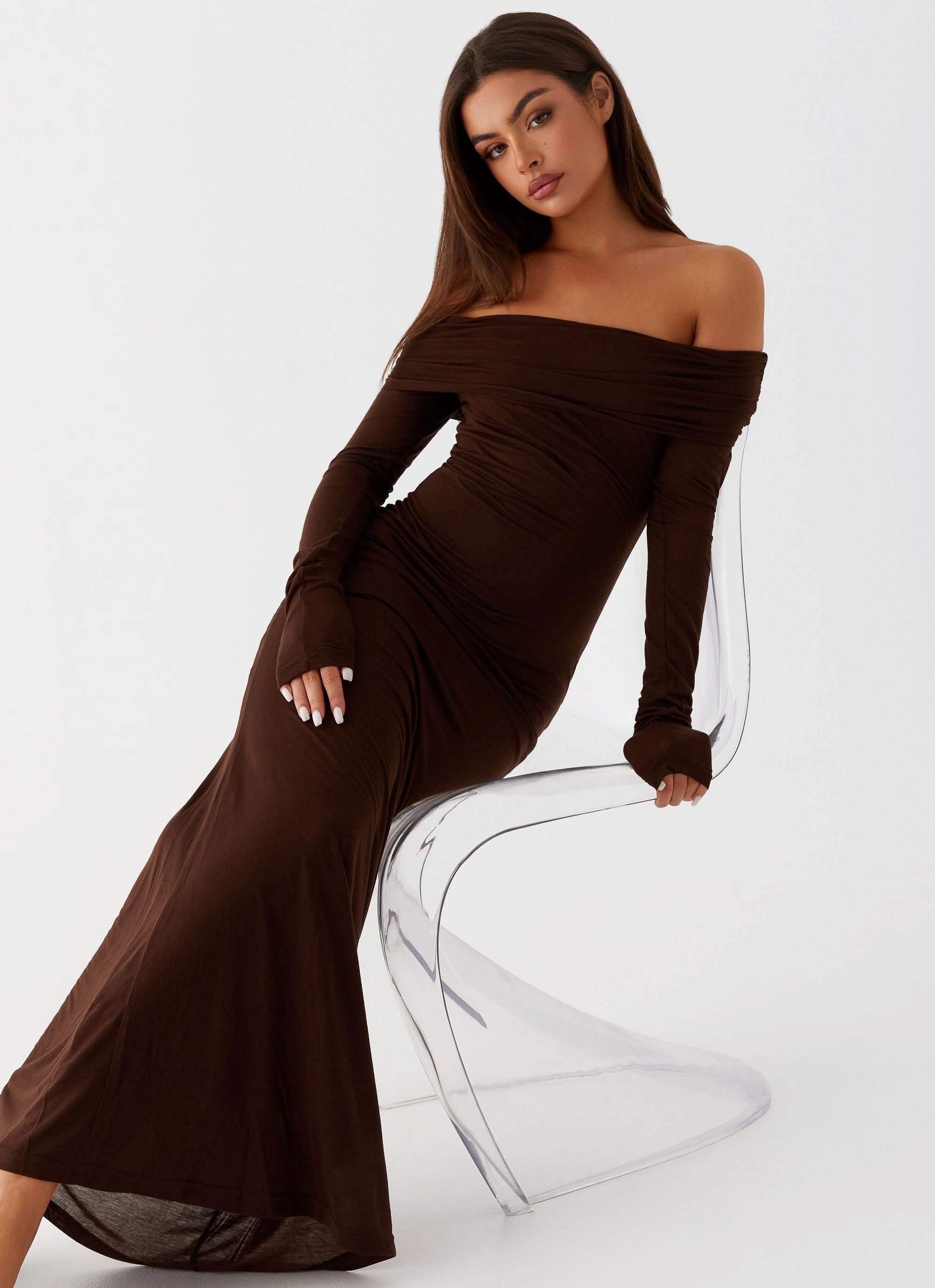 Gentle Shine Cocoa Long Sleeve Maxi Dress - Chocolate