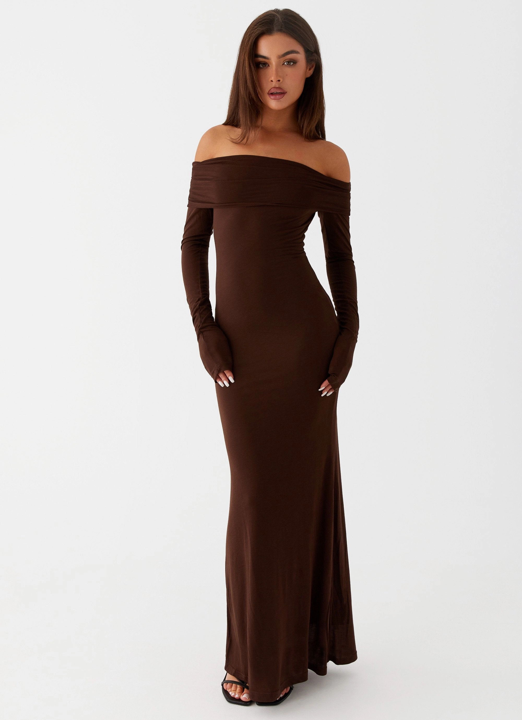 Casual Motion Cocoa Long Sleeve Maxi Dress - Chocolate