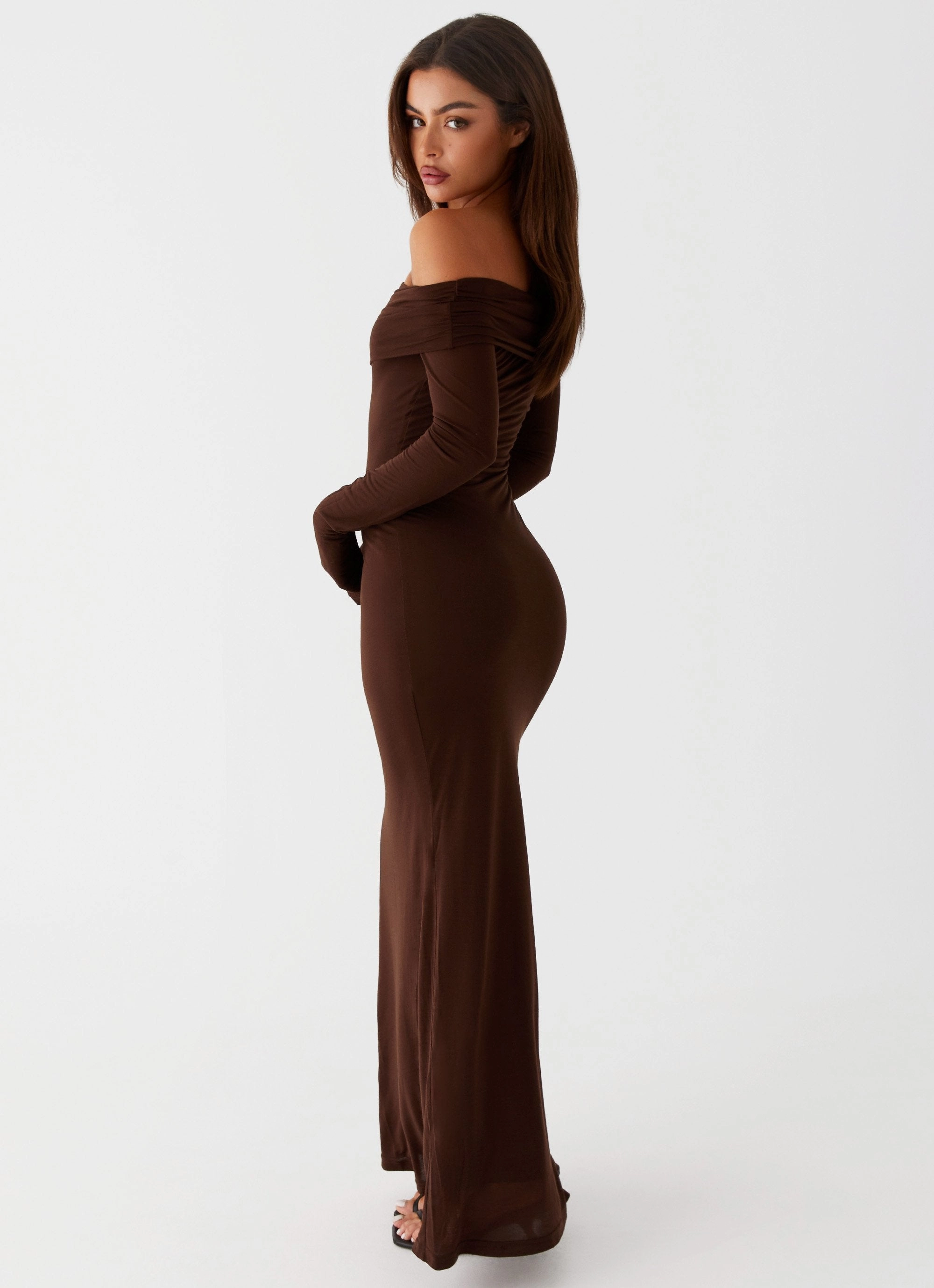 Cocoa Long Sleeve Maxi Dress - Chocolate Slim Silhouette