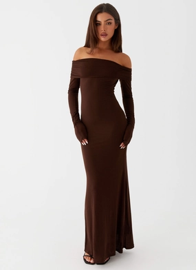 Casual Motion Cocoa Long Sleeve Maxi Dress - Chocolate