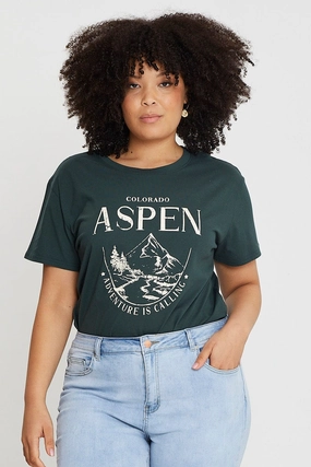 Green Graphic T-shirt Aspen Short Sleeve Cotton Soft Layers Sleeveless
