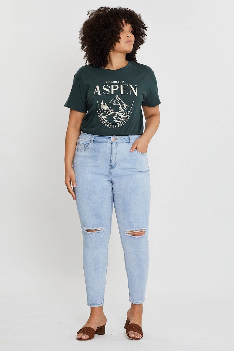Green Graphic T-shirt Aspen Short Sleeve Cotton StretchFabric shopping
