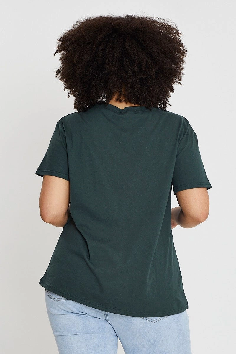 Stylish Look Green Graphic T-shirt Aspen Short Sleeve Cotton