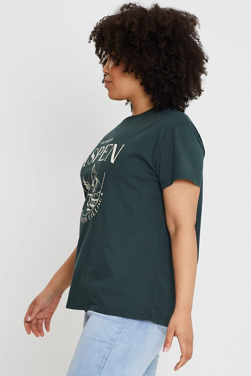 Sport Performance Fit Indoor Event Green Graphic T-shirt Aspen Short Sleeve Cotton