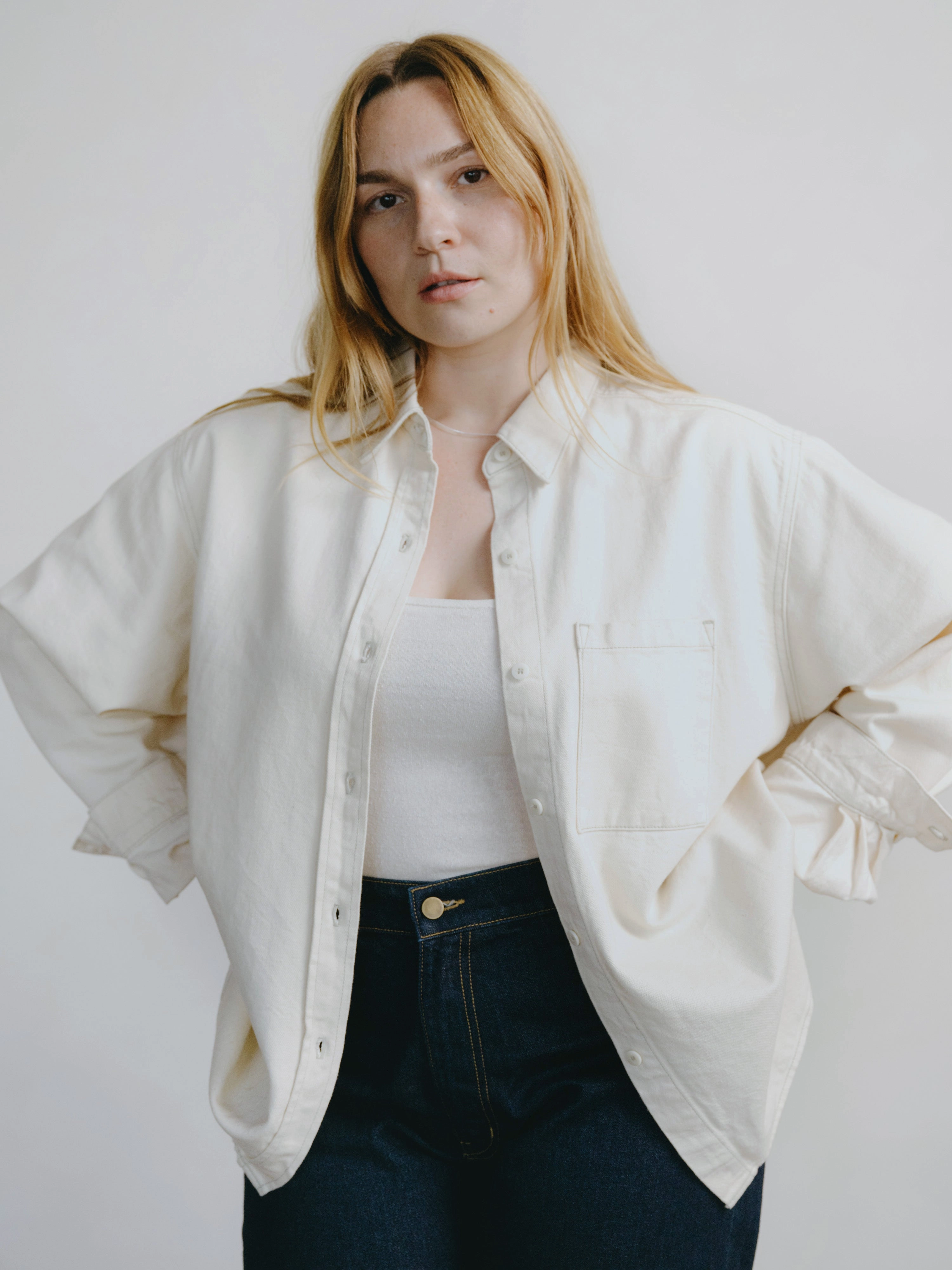 Quick Dry Technology Denim Marcie Shirt, Broken Twill, Putty