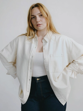 Softshell Fabric Reflective Trim Denim Marcie Shirt, Broken Twill, Putty