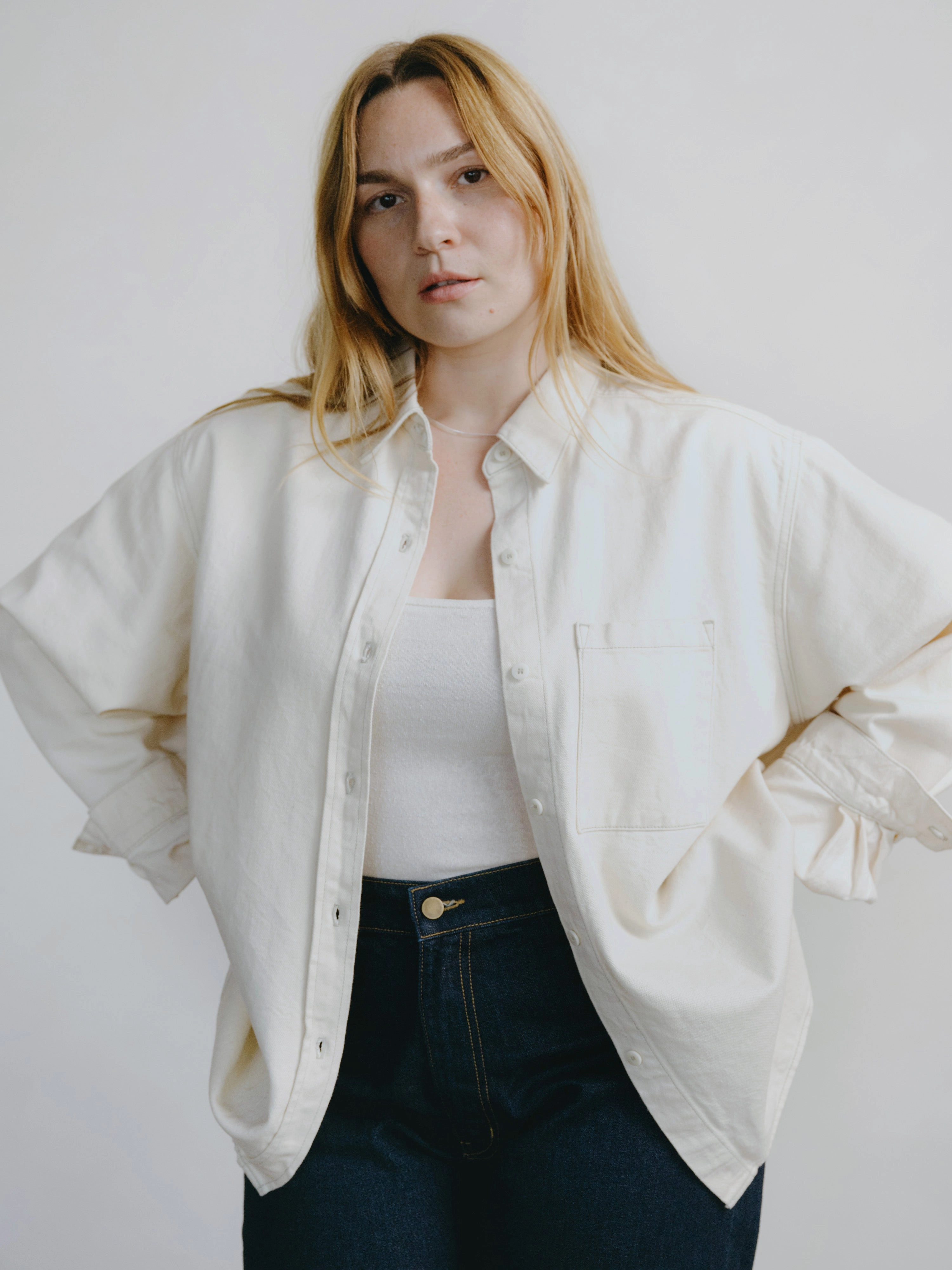Denim Marcie Shirt, Broken Twill, Putty Versatile Daily Layer Minimal Detailing