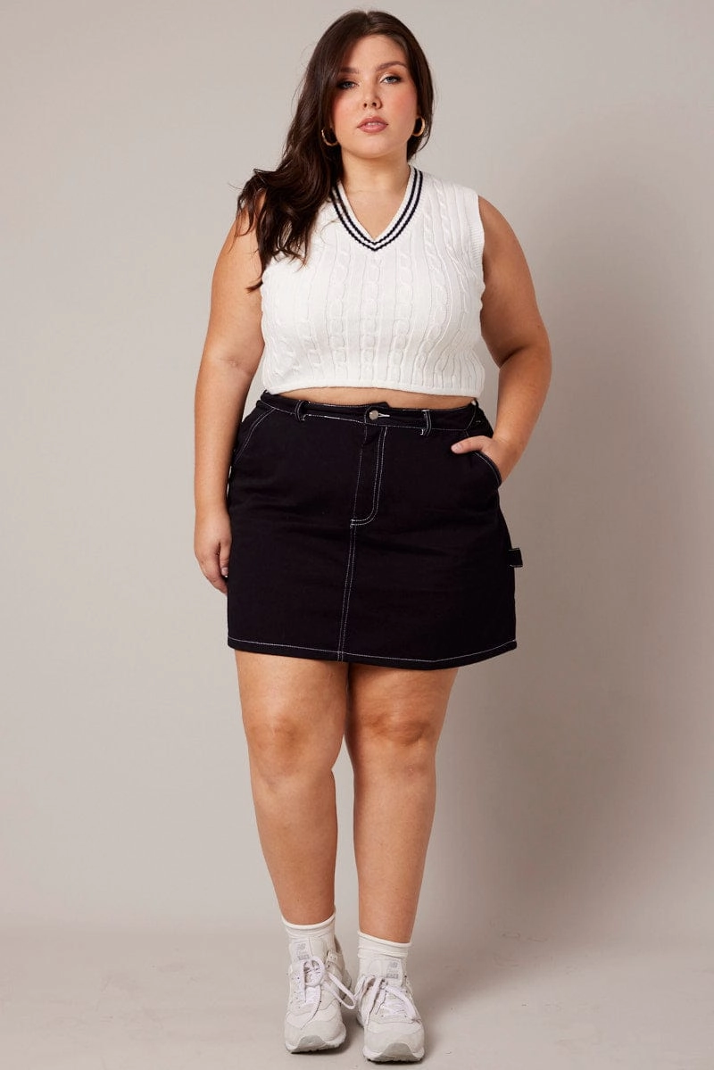 Easy Layers Rolled Hem Black Contrast Stitch Mini Skirt