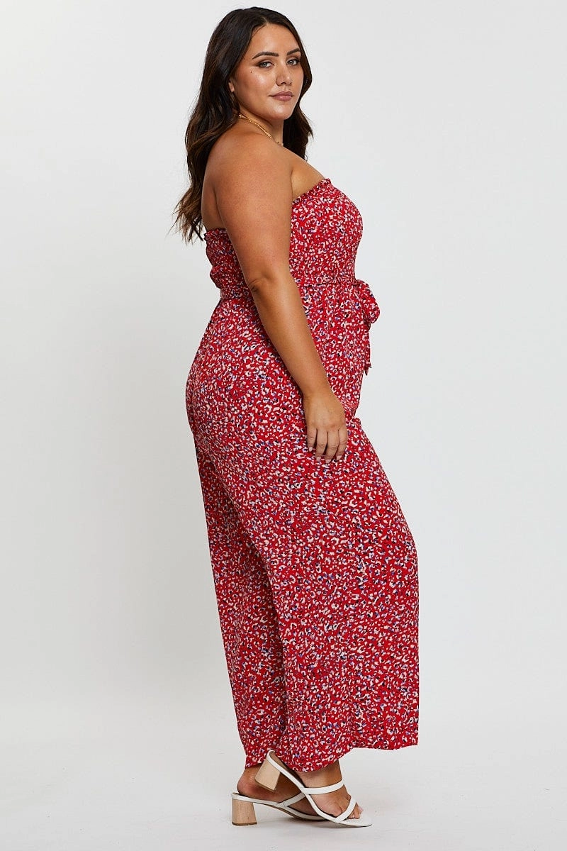 Animal Print Jumpsuit Strapless Waist Tie Smart Layers Cruise-Wear