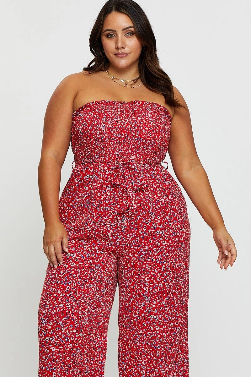 Smart Waist Design Fit for All Seasons Animal Print Jumpsuit Strapless Waist Tie