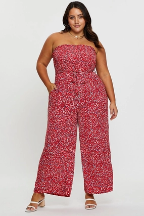 Magnetic-Closure Animal Print Jumpsuit Strapless Waist Tie