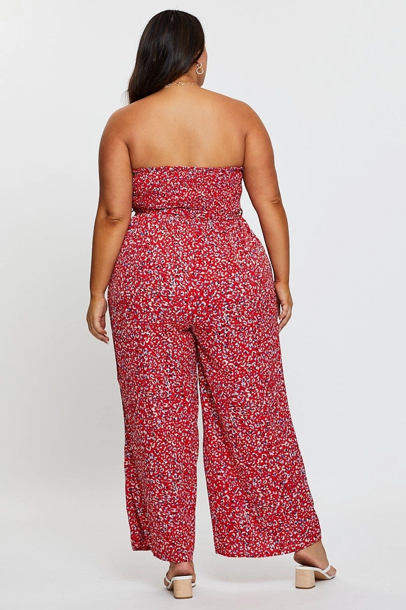 Animal Print Jumpsuit Strapless Waist Tie Emerging-Brand
