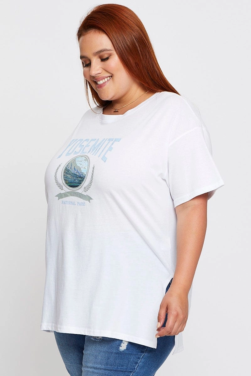 Abstract mystery White Graphic T-shirt Yosemite Short Sleeve Cotton