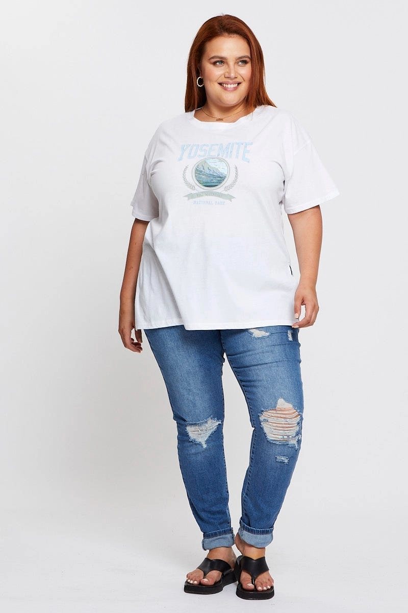 Trendy Comfort Wear Pastel color White Graphic T-shirt Yosemite Short Sleeve Cotton