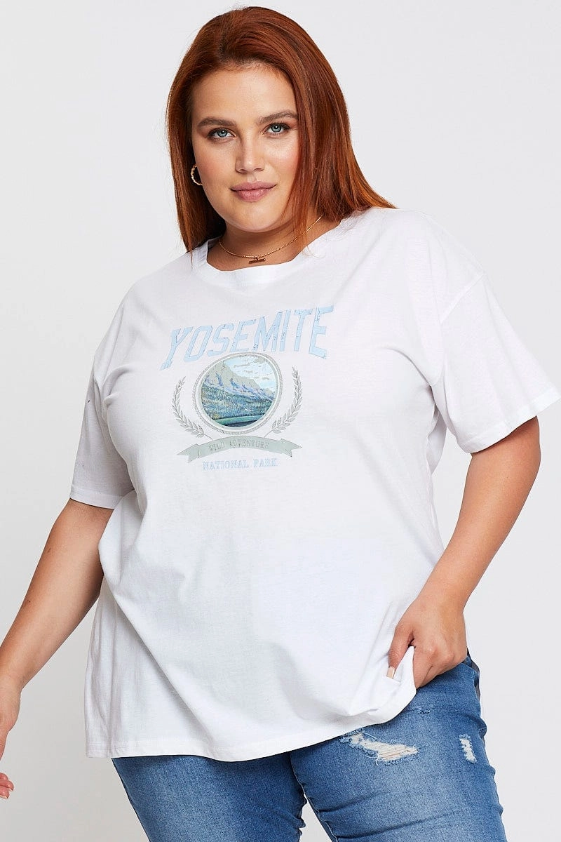 Breathable Active Wear Slim Waistband White Graphic T-shirt Yosemite Short Sleeve Cotton
