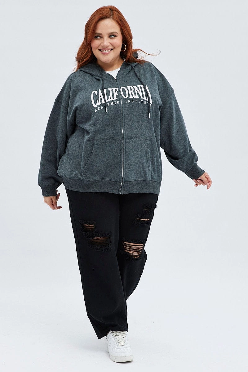 Grey Hoodie Jacket Zip Fleece California Embroidered Street Active product ombre gradient
