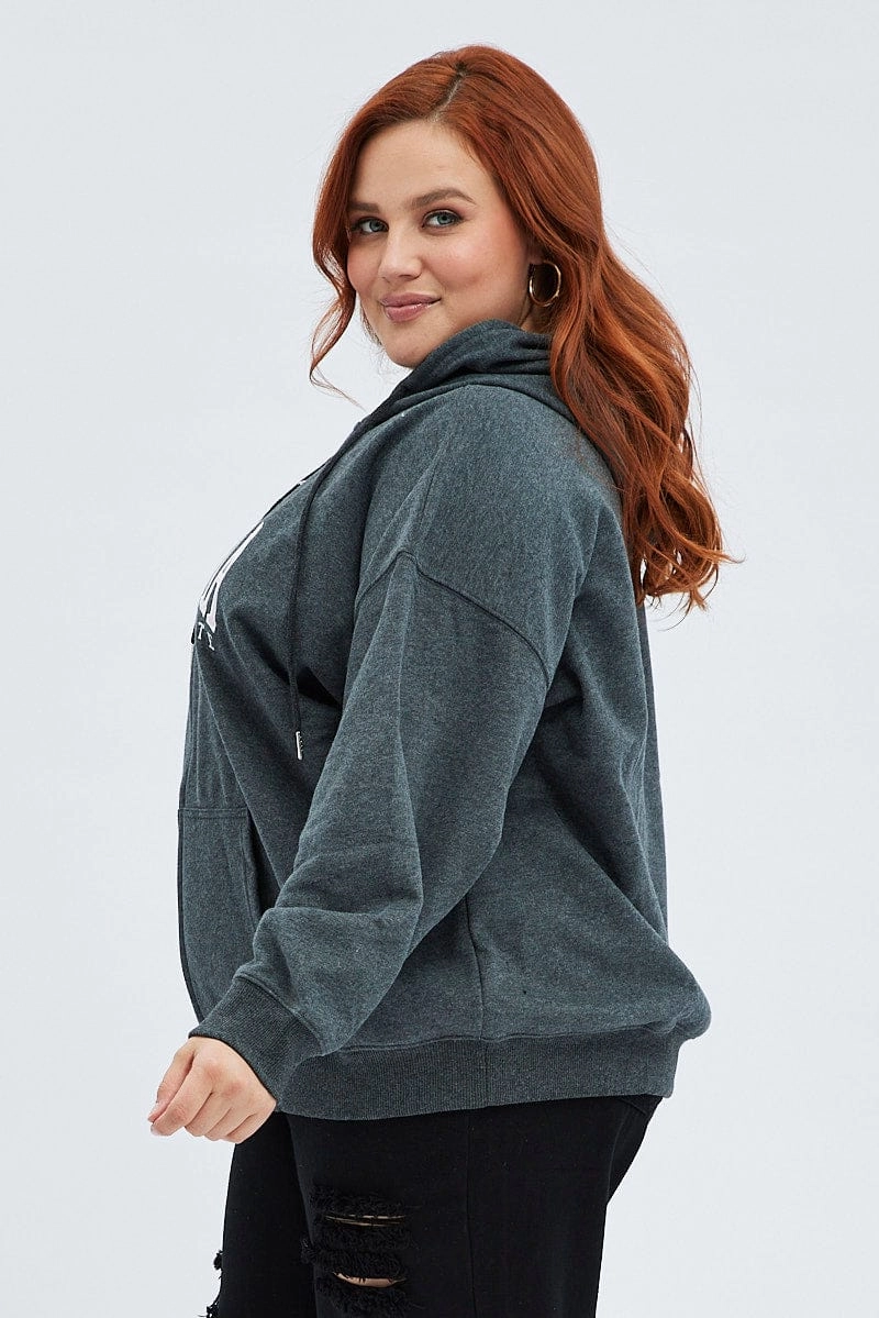 Casual Chic Cold Weather Wear Grey Hoodie Jacket Zip Fleece California Embroidered