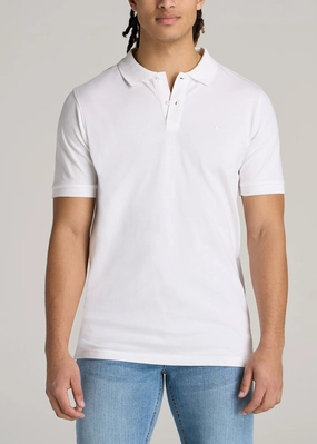Men's Tall Classic Polo with Embroidered Logo in Bright White Simple Top