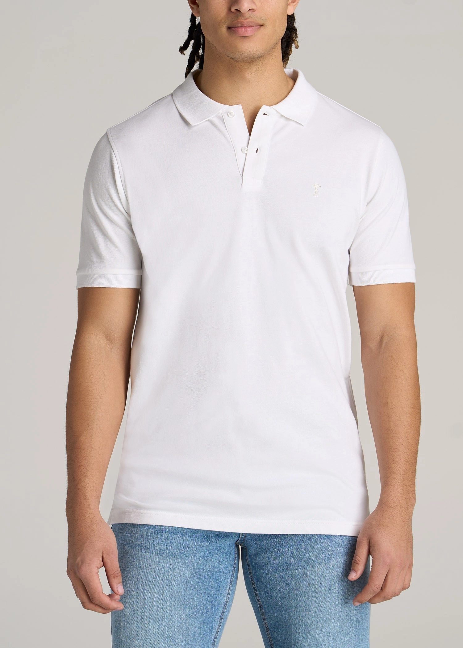 DoubleStitched Seams Comfortable Stretch Men's Tall Classic Polo with Embroidered Logo in Bright White