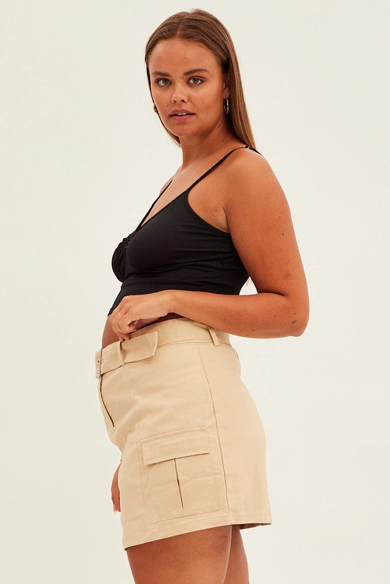 Beige Cargo Skirt Belted Mini Cotton Tonal Layering Low Rise