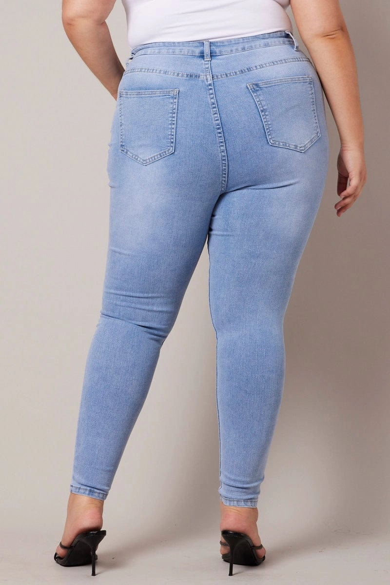 All Day Comfort Design Loose Smooth Shopping Day Denim Skinny Jeans High Rise Knee Slit