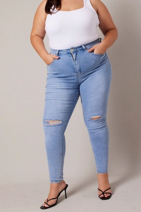 Urban appeal Minimal Aesthetic Denim Skinny Jeans High Rise Knee Slit