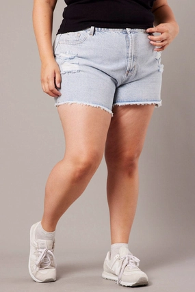 Adaptive Tension Control Blue Relaxed Shorts High Rise
