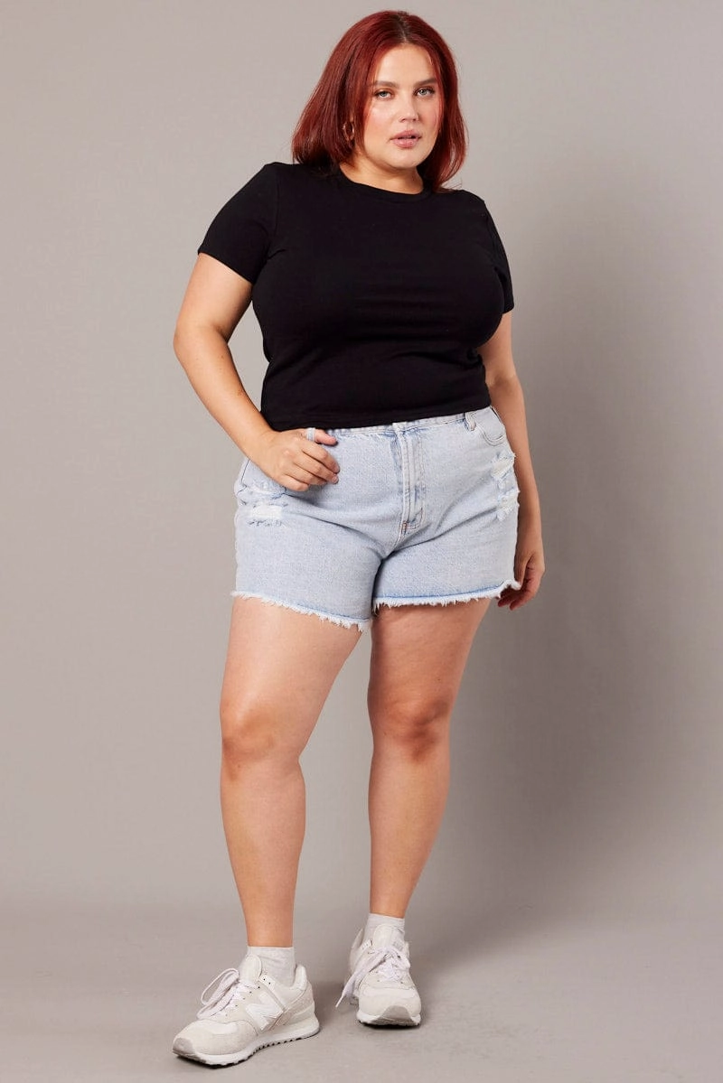 back-to-school Blue Relaxed Shorts High Rise