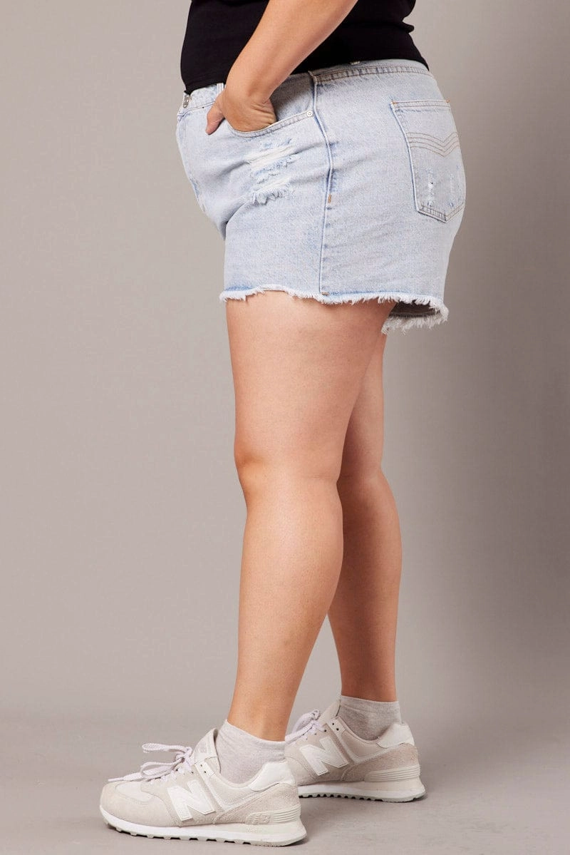 teenagers Warm Day Outfit Blue Relaxed Shorts High Rise