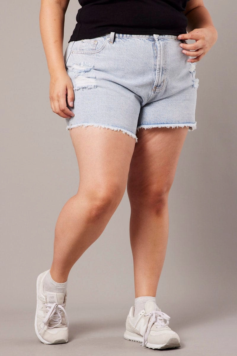 Adaptive Tension Control Blue Relaxed Shorts High Rise