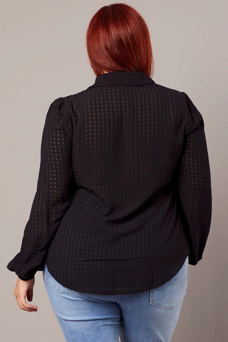 Laser Cut Edge Detail Monochrome Palette Black Shirt Long Sleeve