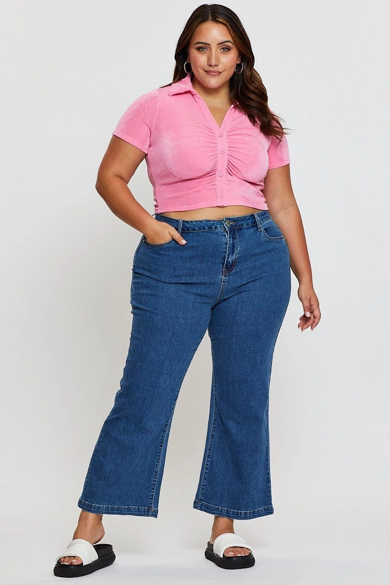 H Pink Ruched Shirt Short Sleeve Slinky Jersey holiday season