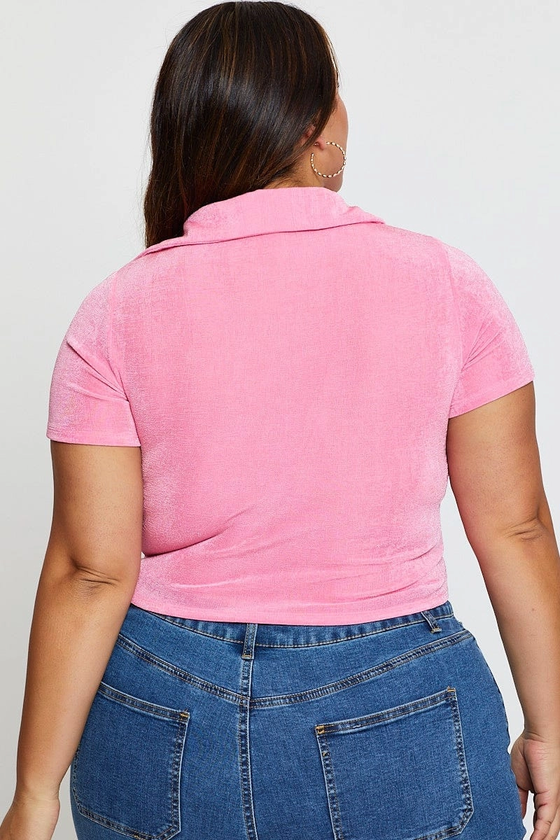 H Pink Ruched Shirt Short Sleeve Slinky Jersey Anniversary Special