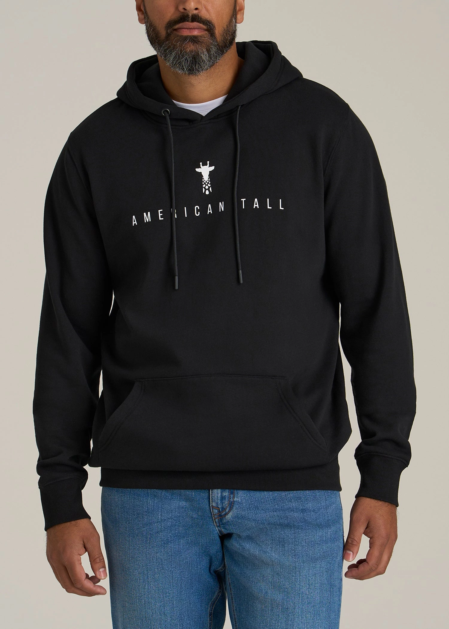 Street Minimal Logo Hoodie for Tall Men in Black