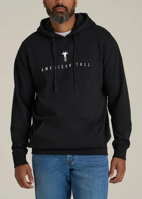 Logo Hoodie for Tall Men in Black Essential Clothing Versatile Design